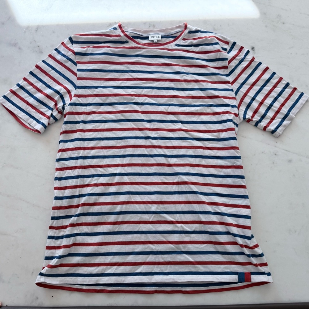KULE White Tee with Red and Navy Stripes